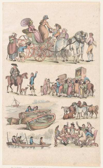 Placa 16, Esboços de Figuras, Paisagens e Gado... para o Uso dos Aprendizes, Ju..., 1º de junho de 1790. de Thomas Rowlandson