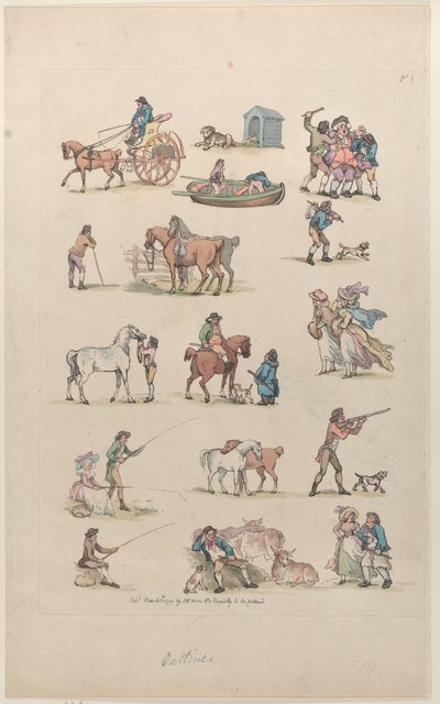 Placa 1, Esboços de Figuras, Paisagens e Gado... para o Uso de Aprendizes, Ma..., 8 de março de 1790. de Thomas Rowlandson