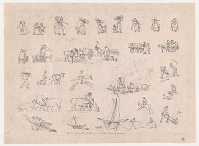 Placa 2, Esboços de Figuras, Paisagens e Gado... para o Uso de Aprendizes, junho..., 1º de junho de 1790. de Thomas Rowlandson