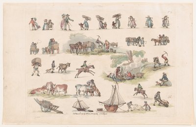 Placa 2, Esboços de Figuras, Paisagens e Gado... para o Uso dos Aprendizes, Ma..., 8 de março de 1790. de Thomas Rowlandson