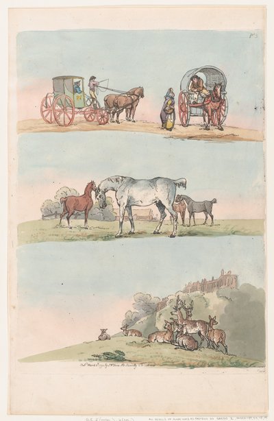 Placa 3, Esboços de Figuras, Paisagens e Gado... para o Uso dos Aprendizes, Ma..., 8 de março de 1790. de Thomas Rowlandson
