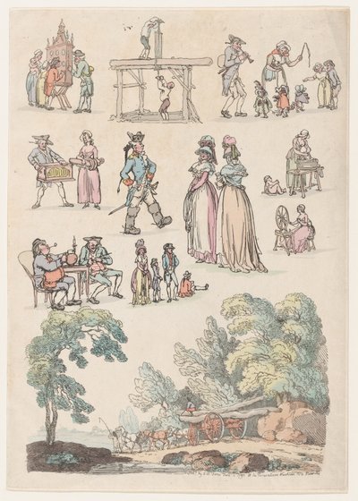 Placa 5, Esboços de Figuras, Paisagens e Gado... para o Uso dos Aprendizes, Ju..., 18 de junho de 1790. de Thomas Rowlandson