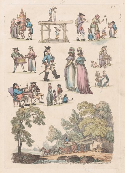 Placa 5, Esboços de Figuras, Paisagens e Gado... para o Uso dos Aprendizes, Ju..., 18 de junho de 1790. de Thomas Rowlandson
