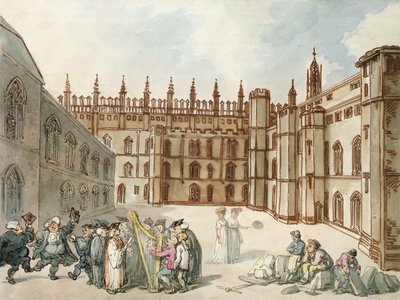 Quadrangle of Kings College, Cambridge (caneta e sanita no papel) de Thomas Rowlandson