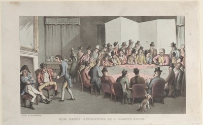 Quae Genus oficiando em uma Gaming House, de The History of Johnny Quae Gen..., 1 de novembro de 1821. de Thomas Rowlandson