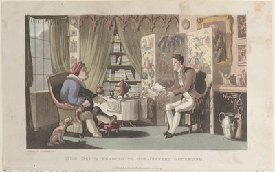 Quae Genus Leitura para Sir Jeffery Gourmand, de The History of Johnny Quae Genu..., 1 de março de 1822. de Thomas Rowlandson