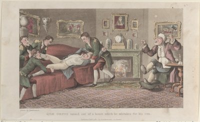 Quae Genus saiu de uma casa que ele confunde com a sua, de The Hist..., 1º de fevereiro de 1822. de Thomas Rowlandson