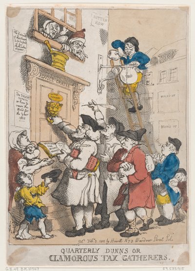 Quarterly Dunns, ou Clamorous Tax Gatherers, 3 de fevereiro de 1805., 3 de fevereiro de 1805. de Thomas Rowlandson