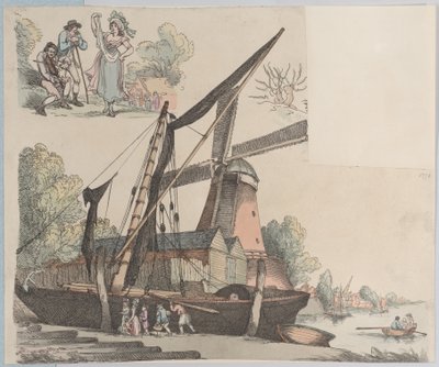 Cena do Rio com Moinho de Vento da Placa 9, Contornos de Figuras, Paisagens e C..., 20 de janeiro de 1791. de Thomas Rowlandson