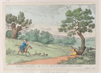 Esportes Rurais, ou um Old Mole Catcher in Full Scent, [1811], reimpressão., [1811], reimpressão. de Thomas Rowlandson