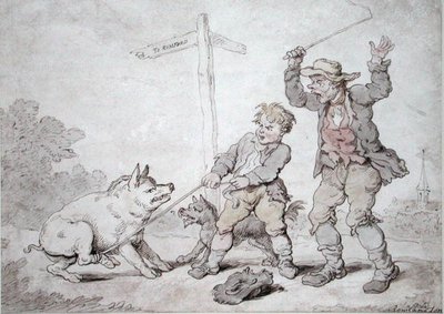 Toucinho Enferrujado (Cabeça de Porco e Persuasão) (tinta e aguarela sobre papel) de Thomas Rowlandson