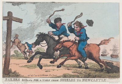 Marinheiros cavalgando para uma volta de Shields para Newcastle, 1º de novembro de 1804., 1º de novembro de 1804. de Thomas Rowlandson