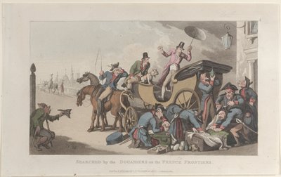 Pesquisado pelos Douaniers nas Fronteiras Francesas, do Journal of Sentimental Travels em..., 1821. de Thomas Rowlandson