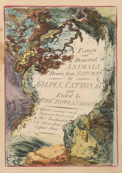 Conjunto de oito com página de título. "Animais Estrangeiros e Domestick". 1. O Babuíno de Thomas Rowlandson