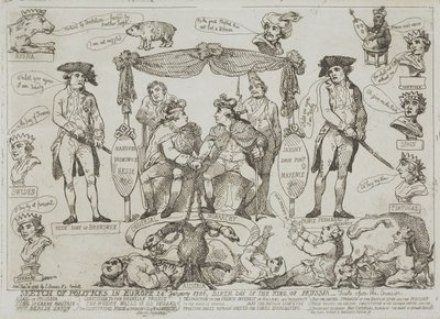Esboço da Situação Política na Europa, 24 de janeiro de 1786 — Aniversário do Rei da Prússia de Thomas Rowlandson