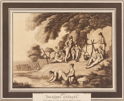 Soldiers Cooking, c.1798 (aquatint, sepia) de Thomas Rowlandson