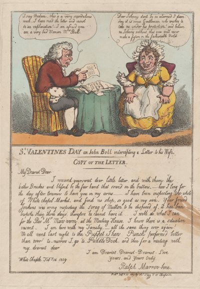 Dia de São Valentim ou John Bull interceptando uma carta para sua esposa, fevereiro ..., 23 de fevereiro de 1809. de Thomas Rowlandson
