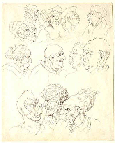 Estudos de cabeças grotescas de Thomas Rowlandson