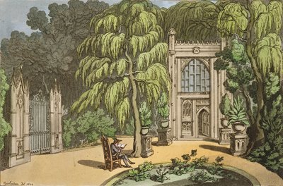 Temple em Strawberry Hill, de &39;Sketches from Nature&39;, publicado em 1822 (gravura à mão colorida) de Thomas Rowlandson