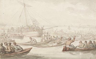 The Annual Sculling Race for Doggett&39;s Coat and Badge, c.1805-10 (lápis, caneta, tinta e aquarela sobre papel) de Thomas Rowlandson