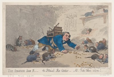 O apóstata Jack Robinson, o político Rat Catcher-N.B. Ratos capturados vivos!, março..., 1º de março de 1784. de Thomas Rowlandson