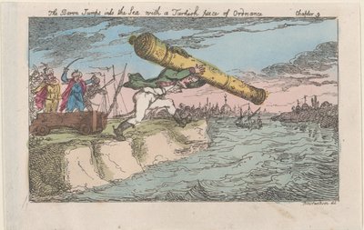 O barão salta para o mar com uma peça turca de artilharia, [1809], re..., [1809], reeditada em 1811. de Thomas Rowlandson
