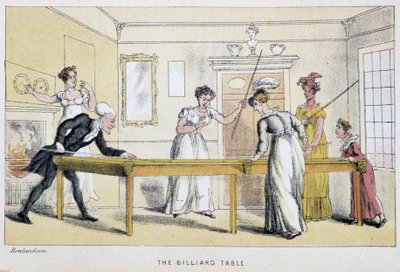 A Mesa Billard em "As três viagens do Doutor Sintaxe: uma busca do consolo pitoresco e uma esposa" de William Combe, ilustrado por Rowlandson. London Edition, John Camden Hotten, Picadilly de Thomas Rowlandson