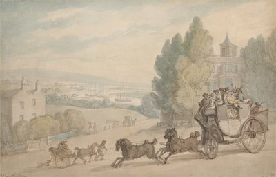 A diligência de Canterbury para Dover a passar pelo Castelo de Vanbrugh de Thomas Rowlandson