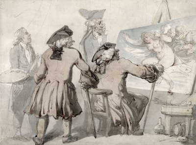 The Connoisseurs, c.1790 (caneta, tinta e aquarela sobre grafite em papel tecido) de Thomas Rowlandson