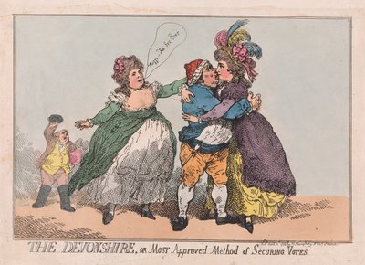O Devonshire, ou Método Mais Aprovado de Garantir Votos, pub. 1784 (gravura colorida à mão) de Thomas Rowlandson