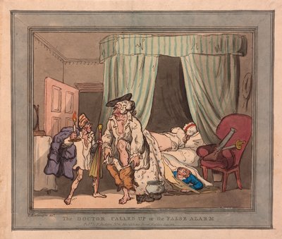 O Doutor Chamado ou o Falso Alarme, pub. 1786 (gravura colorida à mão) de Thomas Rowlandson