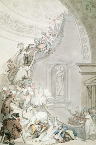The Exhibition &39;Stare-Case&39;, Somerset House, c.1800 (aquarela com lavagem cinza e marrom sobre papel) de Thomas Rowlandson