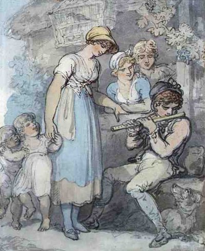 O Flautista (caneta, aguarela e lápis sobre papel) de Thomas Rowlandson
