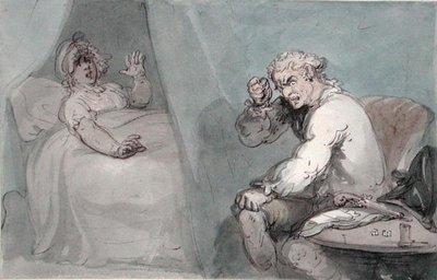 The Gamester Going to Bed (aquarela com caneta e tinta sobre papel) de Thomas Rowlandson