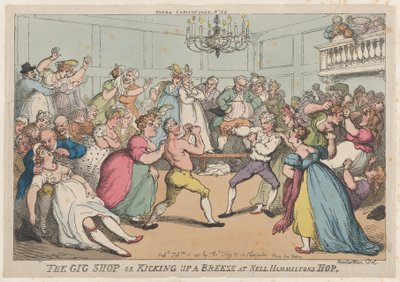 The Gig Shop ou Kicking Up a Breeze at Nell Hammiltons Hop, 16 de fevereiro de 1811., 16 de fevereiro de 1811. de Thomas Rowlandson