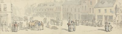 A rua principal no dia do mercado, Newport, ilha do Wight, c.1797-1800 (pena & tinta & wc no papel) de Thomas Rowlandson