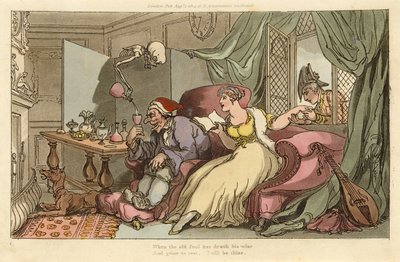 A lua de mel, da dança inglesa da morte, bar. 1816 (gravura colorida à mão) de Thomas Rowlandson