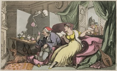 A lua de mel, ilustração "da dança inglesa da morte", bar. por R. Ackermann (gravura a cores) de Thomas Rowlandson