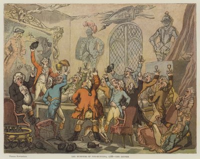 Os Humores da Caça à Raposa, 1788, o Jantar (chromolitho) de Thomas Rowlandson