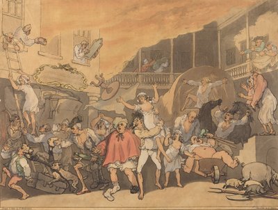O pátio da pousada em chamas, 1791. de Thomas Rowlandson