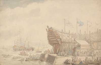 O lançamento do H.M.S. «Hibernia», em 1804 de Thomas Rowlandson
