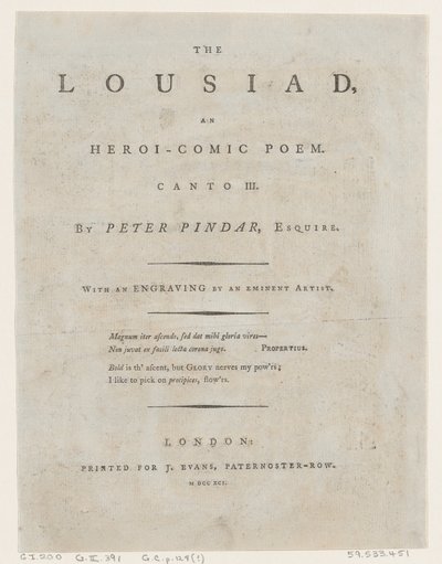 A Lousíade de Peter Pindar, Frontispício, 1787., 1787. de Thomas Rowlandson