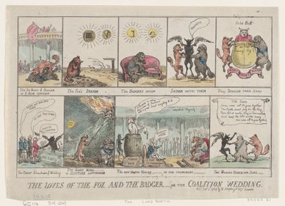 Os Amores da Raposa e do Texugo, ou O Casamento da Coalizão. , 7 de janeiro de 1784., 7 de janeiro de 1784. de Thomas Rowlandson