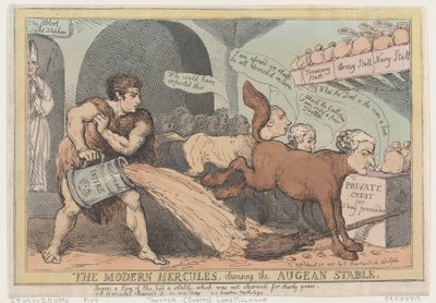 The Modern Hercules, Cleansing the Augean Stable, 23 de abril de 1805., 23 de abril de 1805. de Thomas Rowlandson