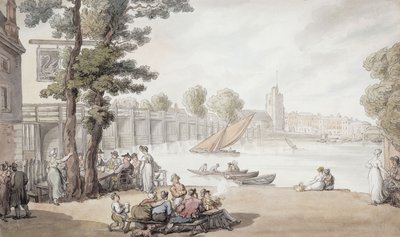 The Old Swan Inn, com vista para a ponte Putney além, de Thomas Rowlandson