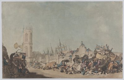 O Boi Em Fúria (Touro Furioso na Ponte de Westminster) de Thomas Rowlandson