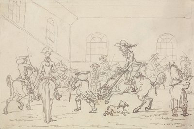 A Escola de Equitação (caneta e tinta no papel) de Thomas Rowlandson