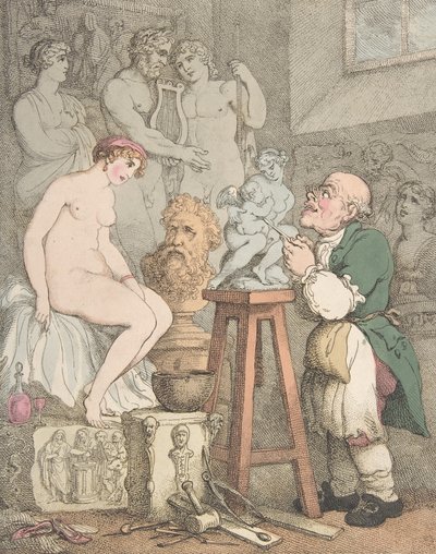 O Escultor [Preparativos para a Academia, Velho Joseph Nollekens e sua Vênus], ca. 1800., ca. 1800 de Thomas Rowlandson
