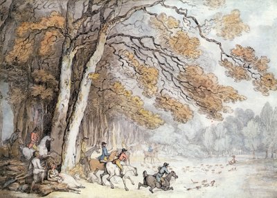 The Stag Hunt (caneta e aguarela sobre papel) de Thomas Rowlandson