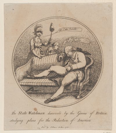 The State Watchman Descoberto pelo Gênio da Grã-Bretanha Estudando Planos para o..., 10 de dezembro de 1781. de Thomas Rowlandson